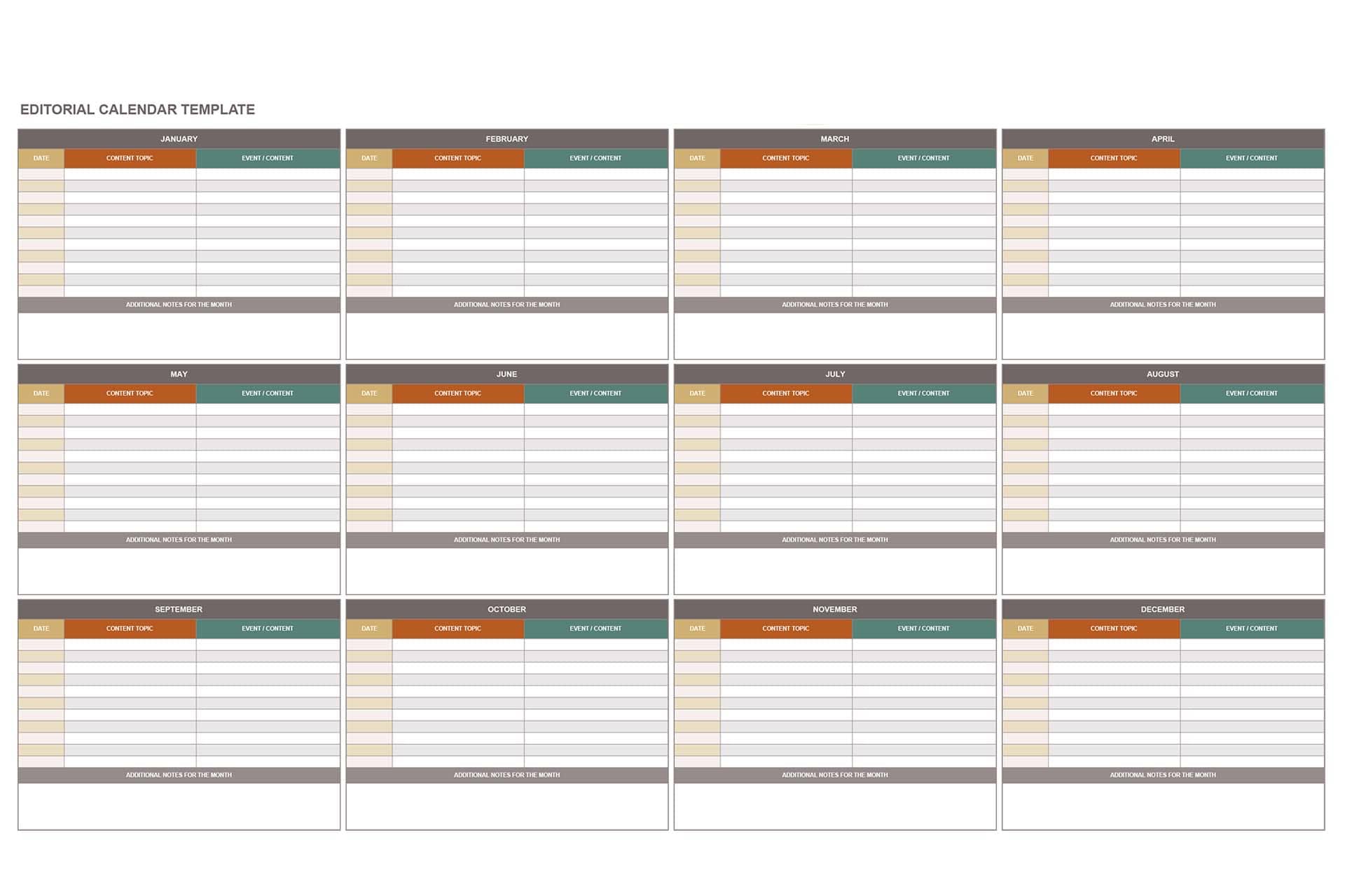 Copywriting Editorial Calendar - Template - Editorial Calendar Overview